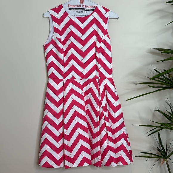 Elizabeth McKay || Hot Pink Bamboo Chevron Fit & Flare Dress w/POCKETS; Size 2 - Picture 14 of 17